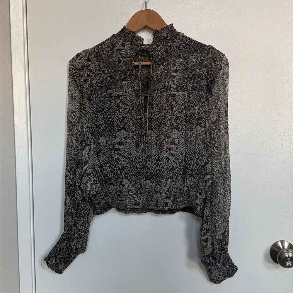 Free People Long Sleeve Snakeskin Print Roma Blouse - Picture 4 of 9